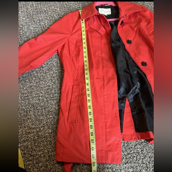 Banana Republic Orange Red Hip length trench belt Lined Coat Jacket Size L - Picture 13 of 13